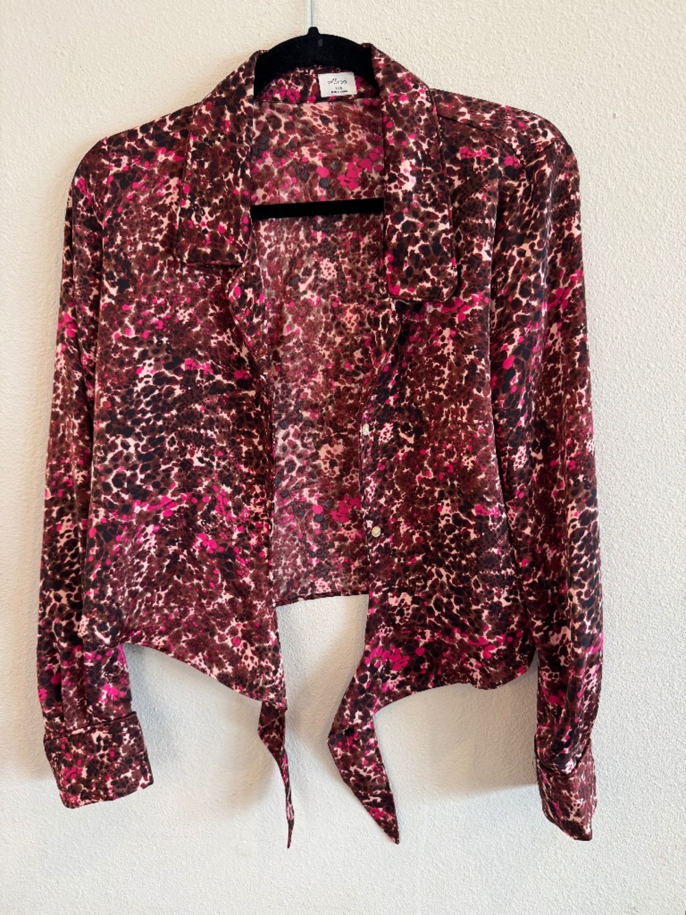 Wilfred Tie-Front Leopard Print Blouse Brown Fuchsia XXS NWT